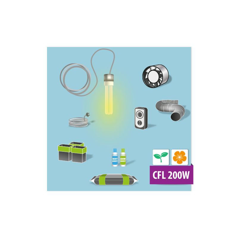 Kit Coltivazione Indoor Lampada CFL Agro 200w 4 Piante Basso Consumo